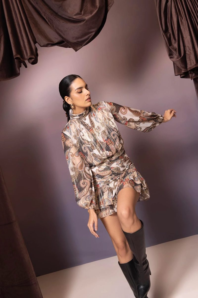 Rae Verona Paisley Mini Dress – Gold