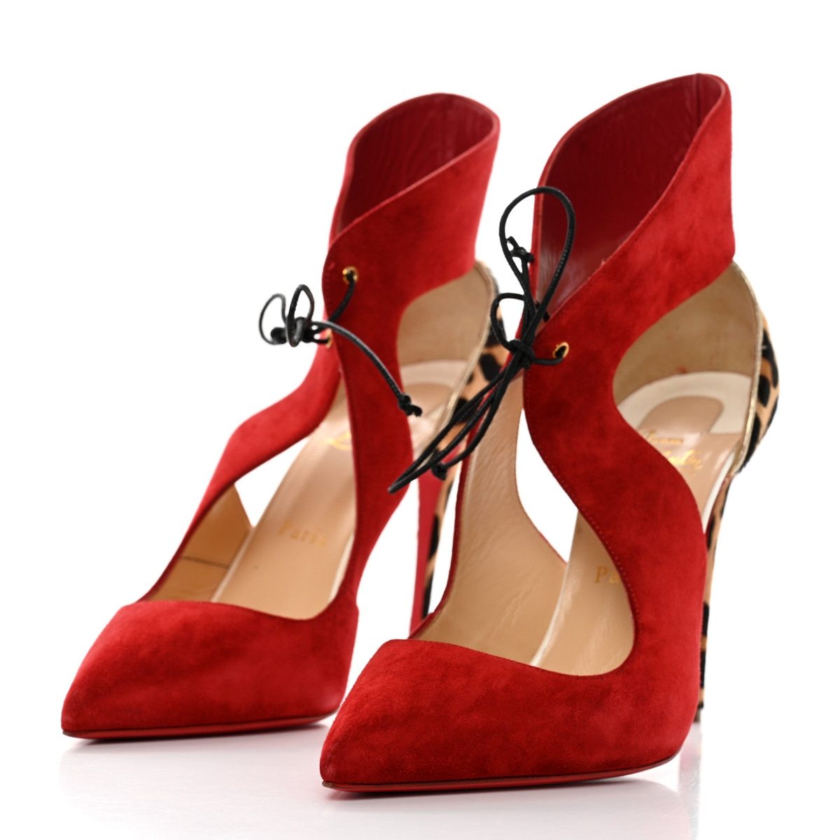 Christian Louboutin Ferme Rouge 100 Pumps – Red Suede & Leopard Print Pony Hair