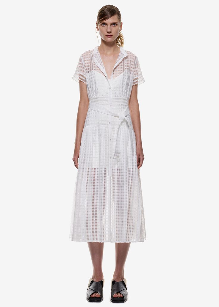 Self-Portrait Sheer Gingham Shirt Dress