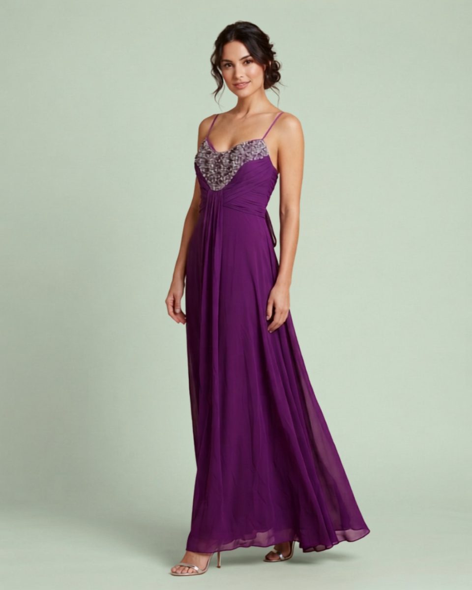 Theia Purple Strapless with Beaded Detail