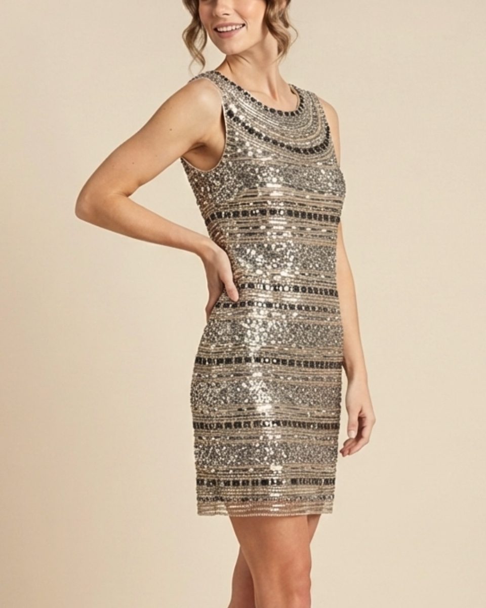 Aidan Mattox Silver Short Dress