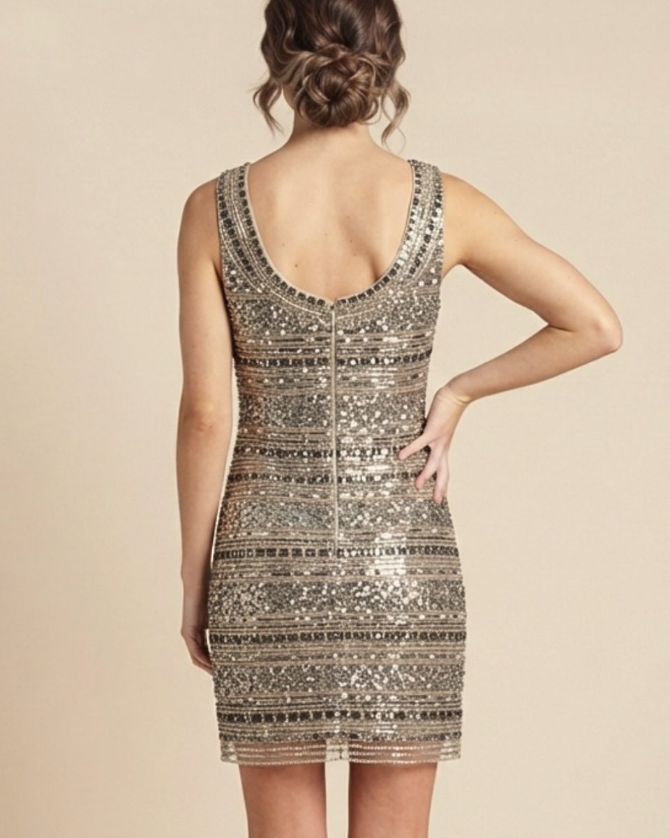 Aidan Mattox Silver Short Dress