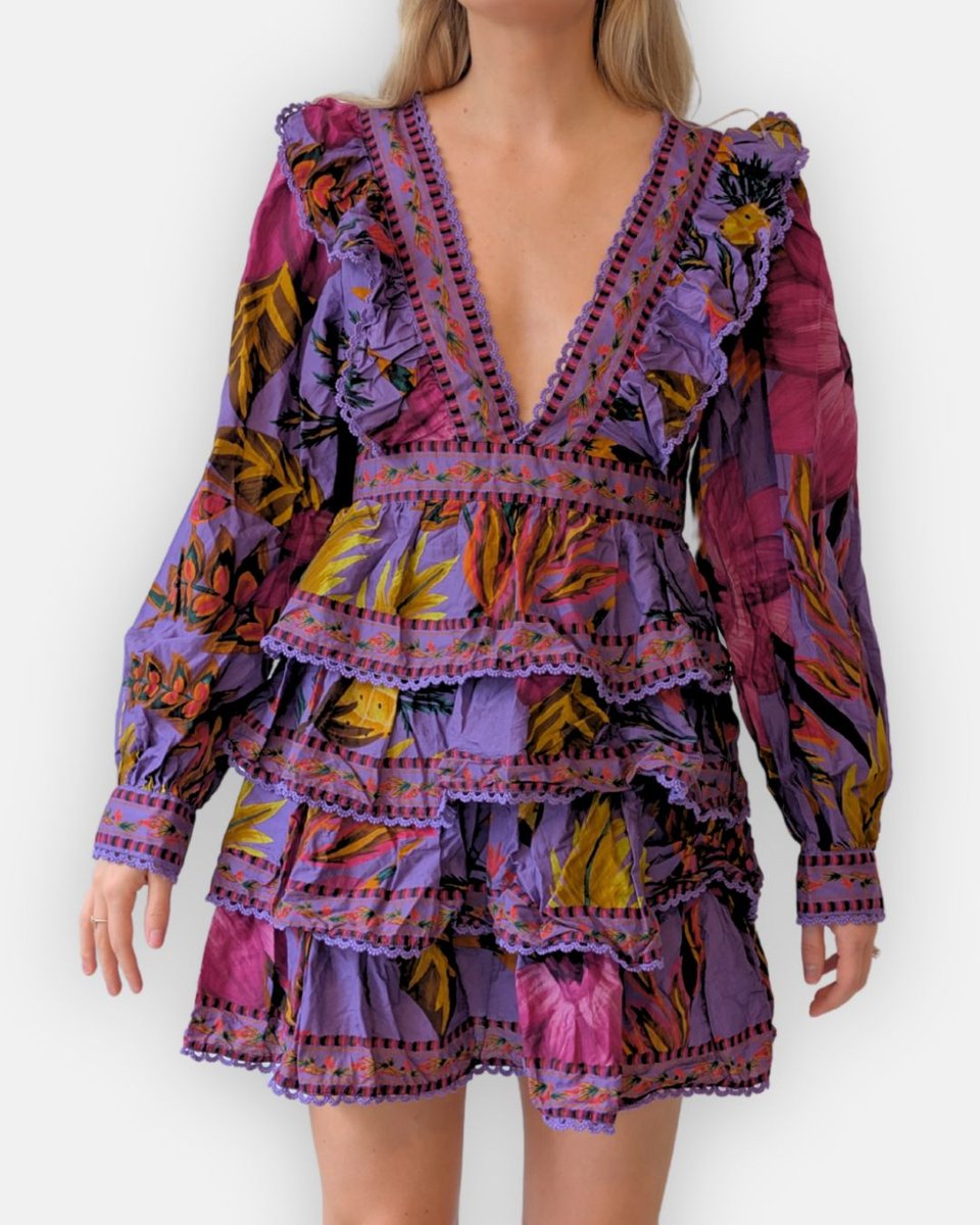 Farm Rio Maxi Purple Flower Mini Dress