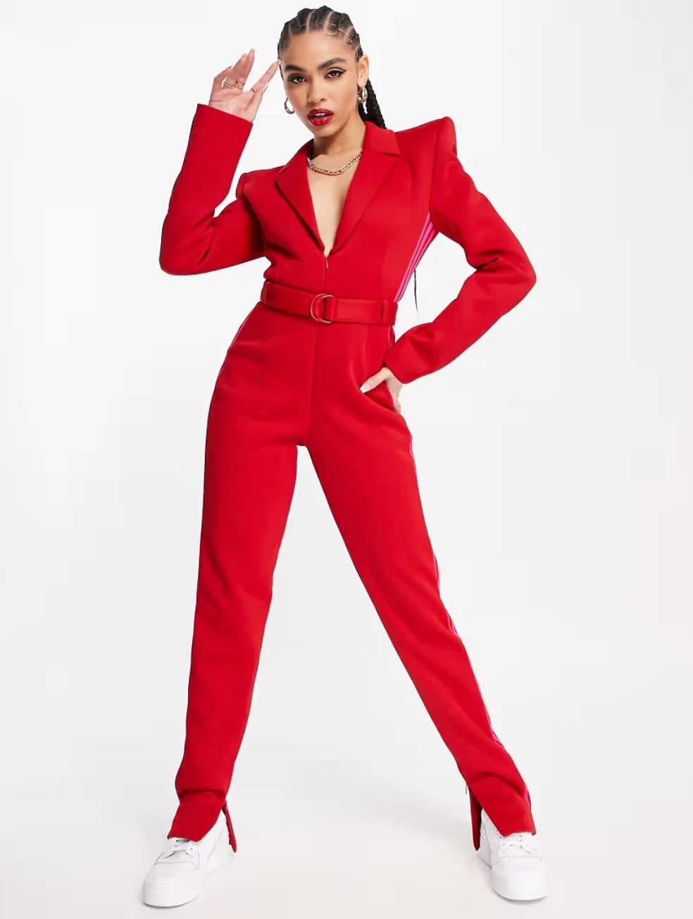 Adidas x Ivy Park Knit Jumpsuit – Red with Pink Side Stripes