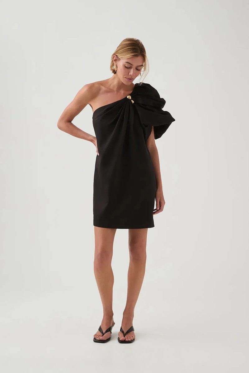 Aje Cira One-Shoulder Mini Dress in Black