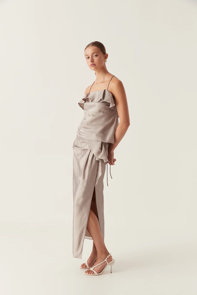 Aje Immersion Bias Camisole and Skirt Set in Metallic Oyster Grey