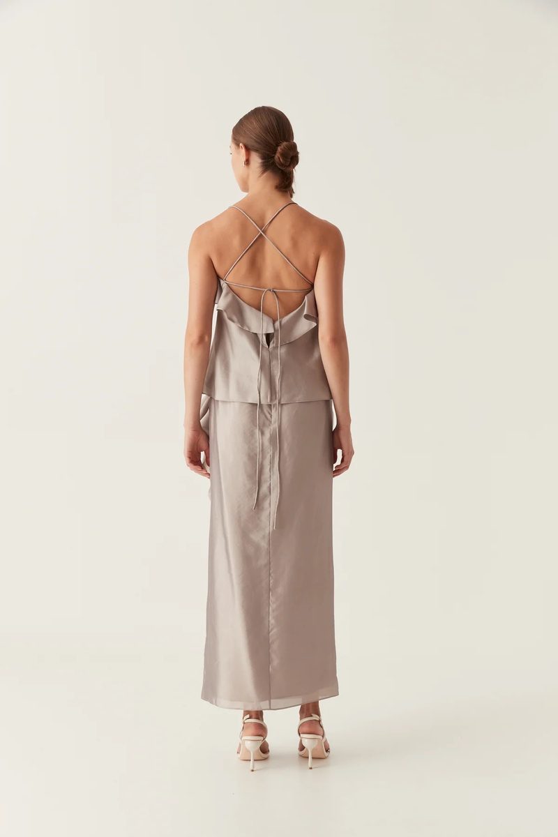 Aje Immersion Bias Camisole and Skirt Set in Metallic Oyster Grey