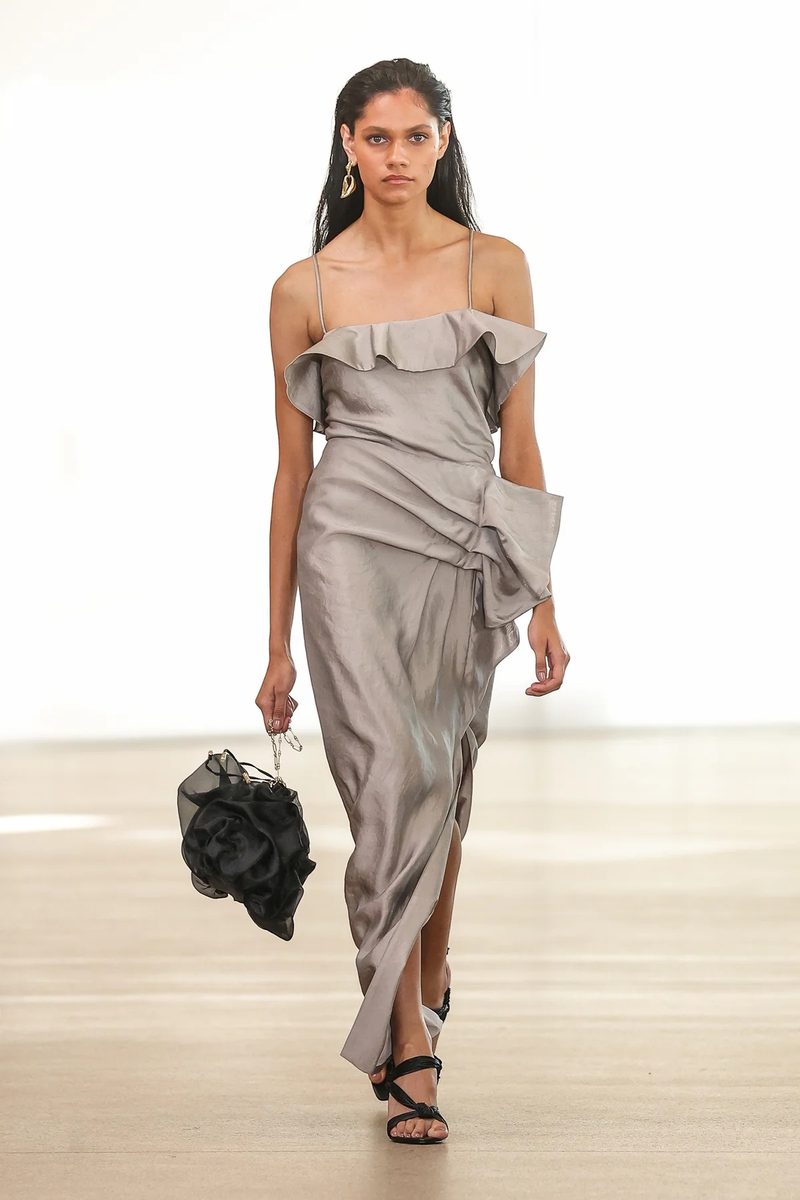 Aje Immersion Bias Camisole and Skirt Set in Metallic Oyster Grey