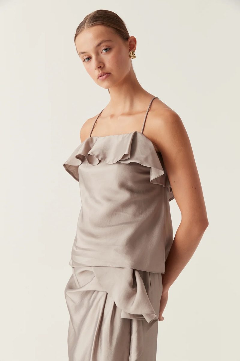 Aje Immersion Bias Camisole and Skirt Set in Metallic Oyster Grey
