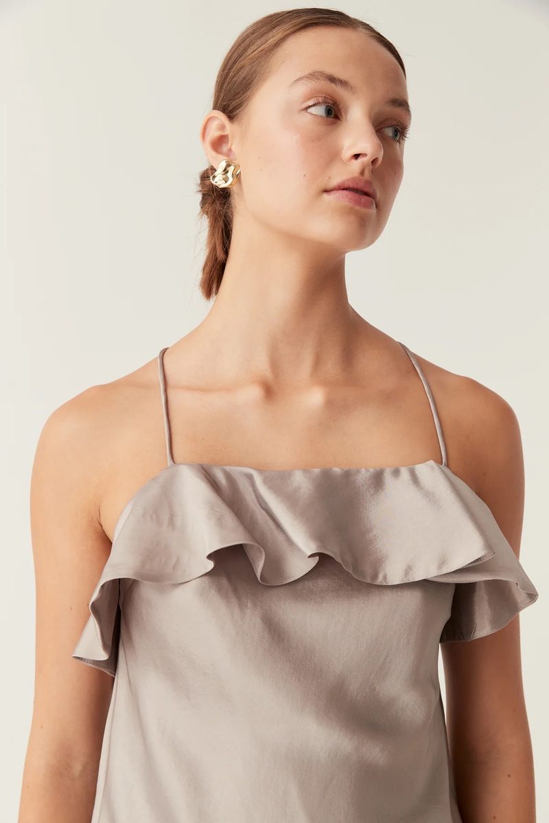 Aje Immersion Bias Camisole and Skirt Set in Metallic Oyster Grey