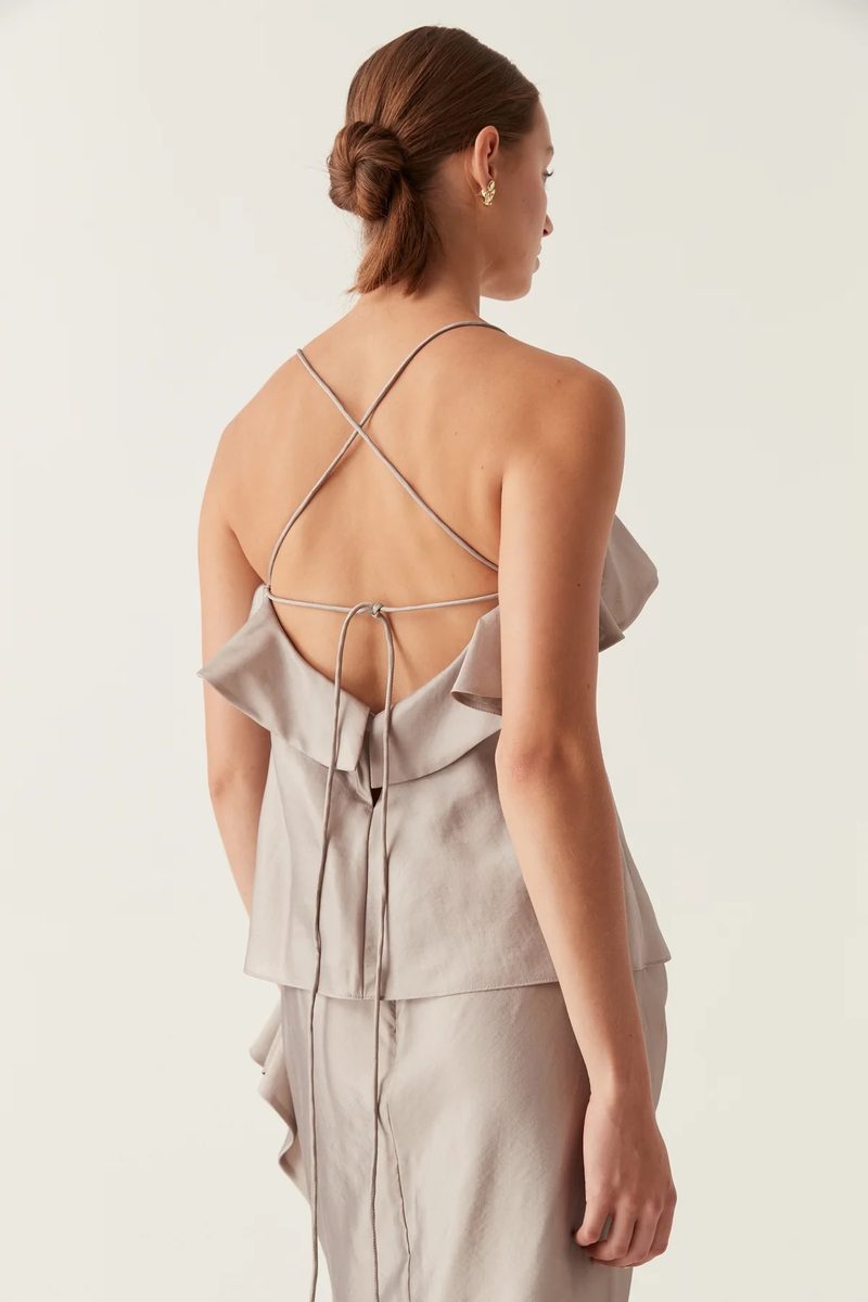 Aje Immersion Bias Camisole and Skirt Set in Metallic Oyster Grey