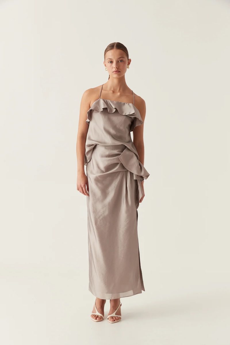 Aje Immersion Bias Camisole and Skirt Set in Metallic Oyster Grey
