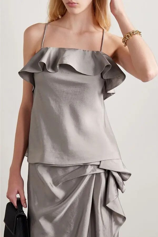Aje Immersion Bias Camisole and Skirt Set in Metallic Oyster Grey