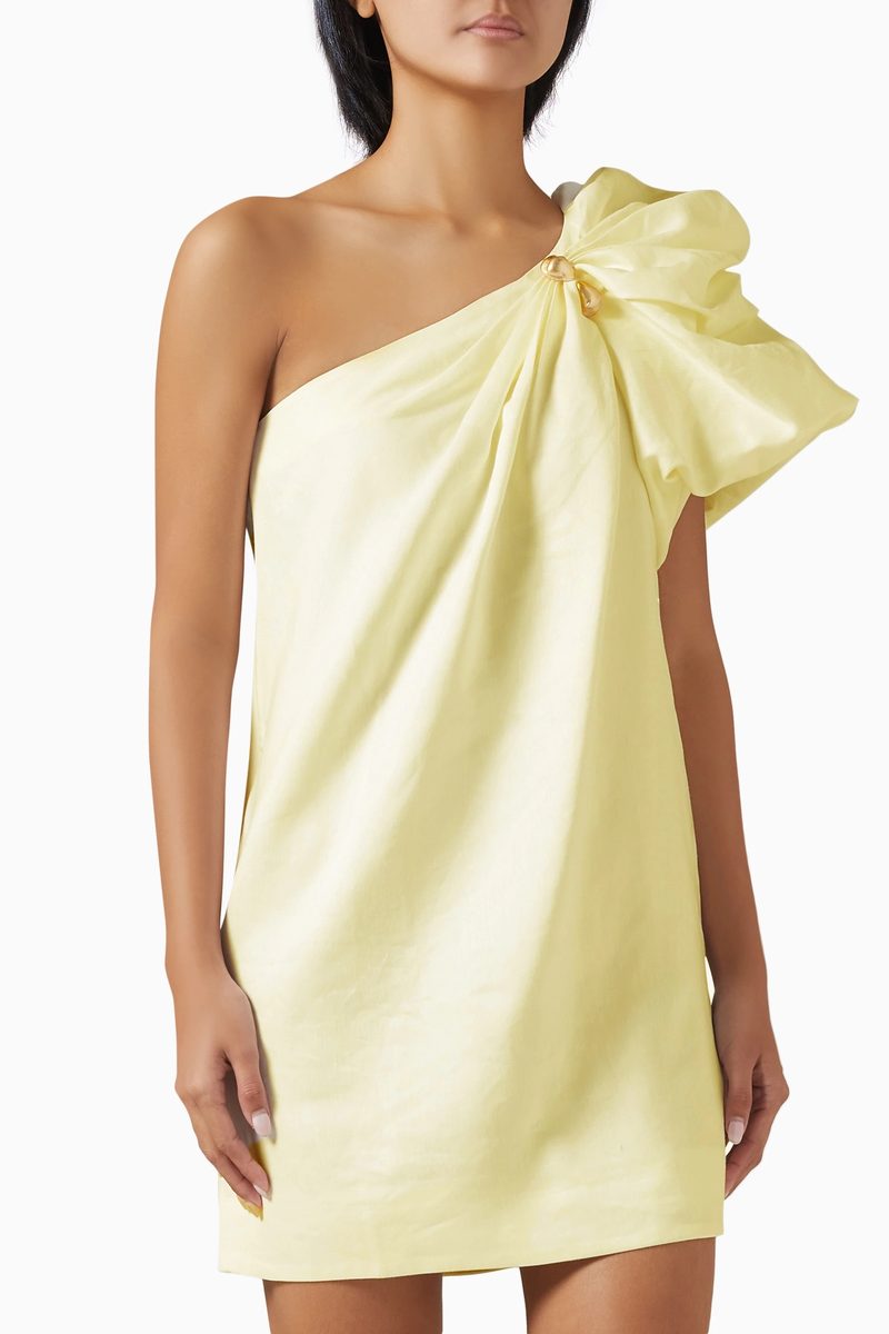 Aje Cira One-Shoulder Mini Dress in Lemon