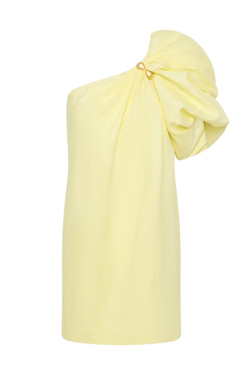 Aje Cira One-Shoulder Mini Dress in Lemon