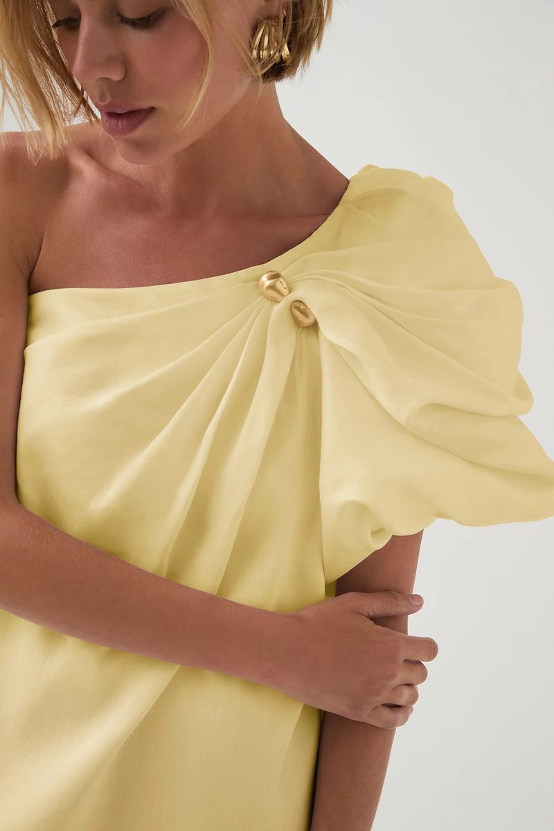 Aje Cira One-Shoulder Mini Dress in Lemon