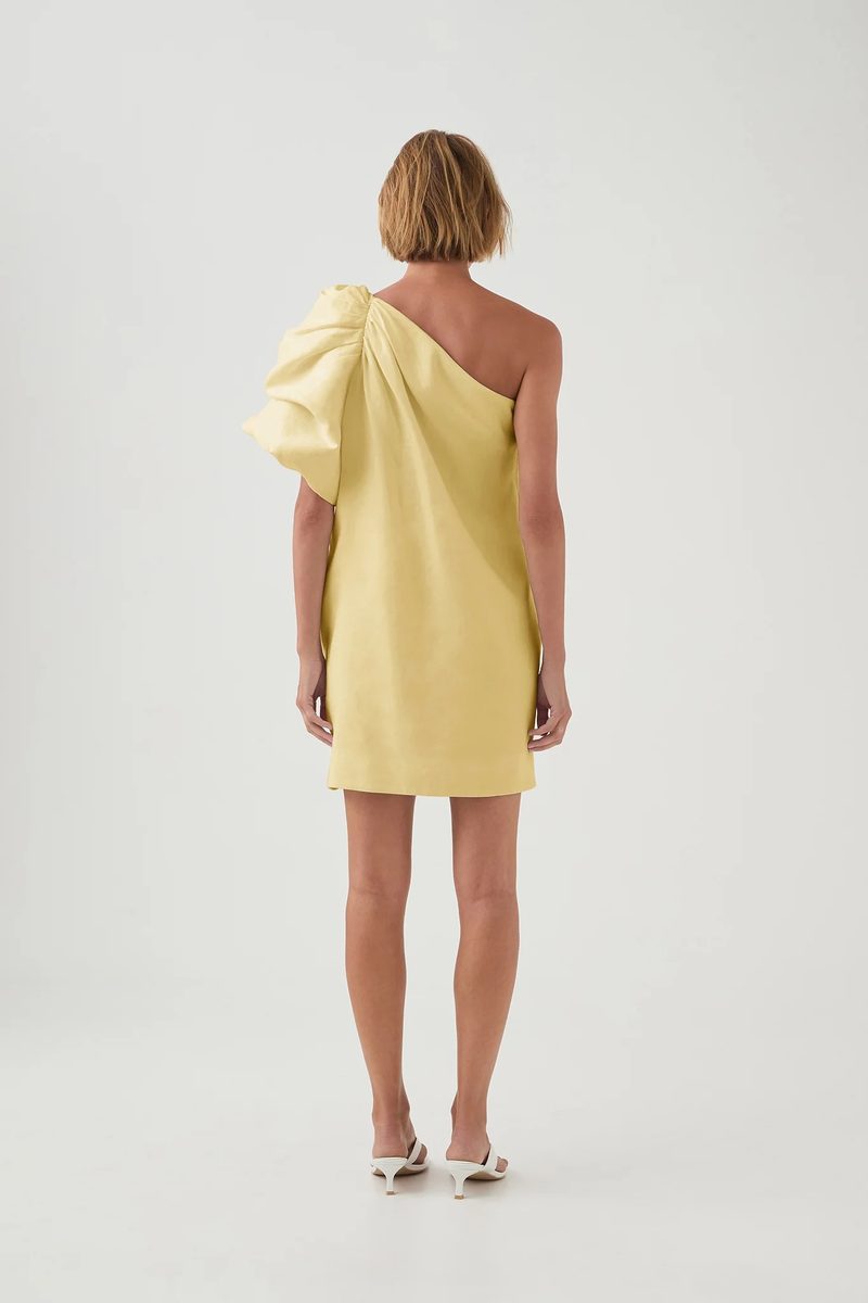 Aje Cira One-Shoulder Mini Dress in Lemon