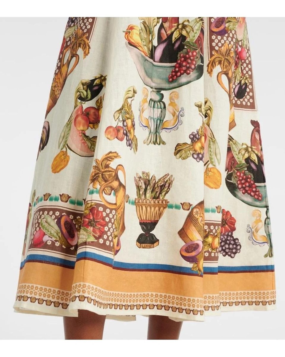 Alémais Mercado Square Neck Midi Sundress in White Fruit Print
