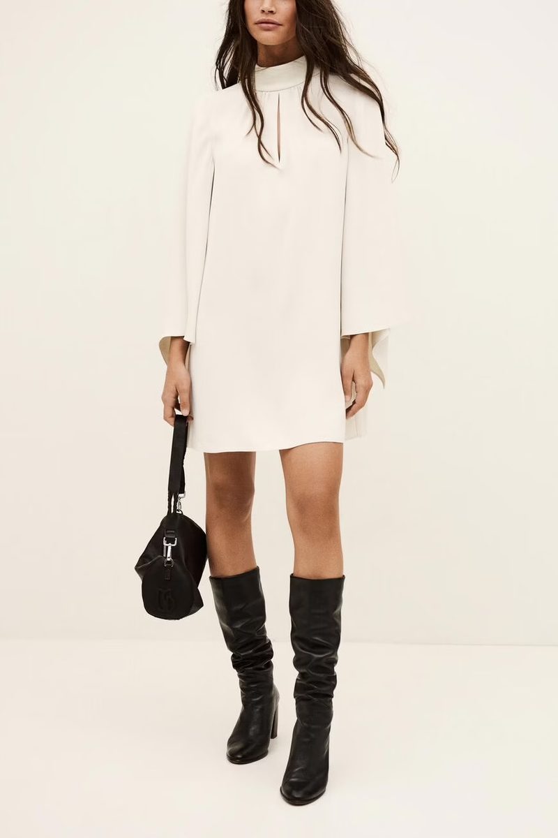 ba&sh Tori Mock Neck Bell Sleeve Dress in Ecru