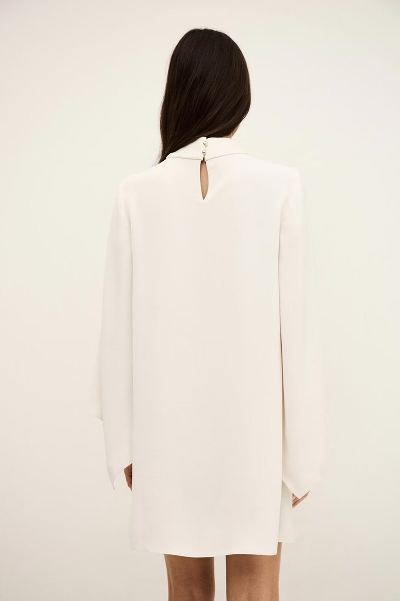 ba&sh Tori Mock Neck Bell Sleeve Dress in Ecru