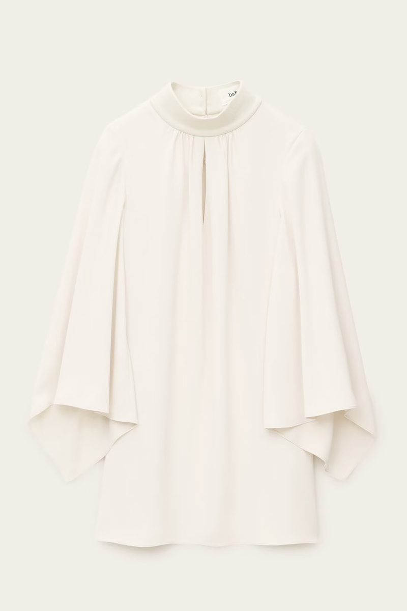 ba&sh Tori Mock Neck Bell Sleeve Dress in Ecru