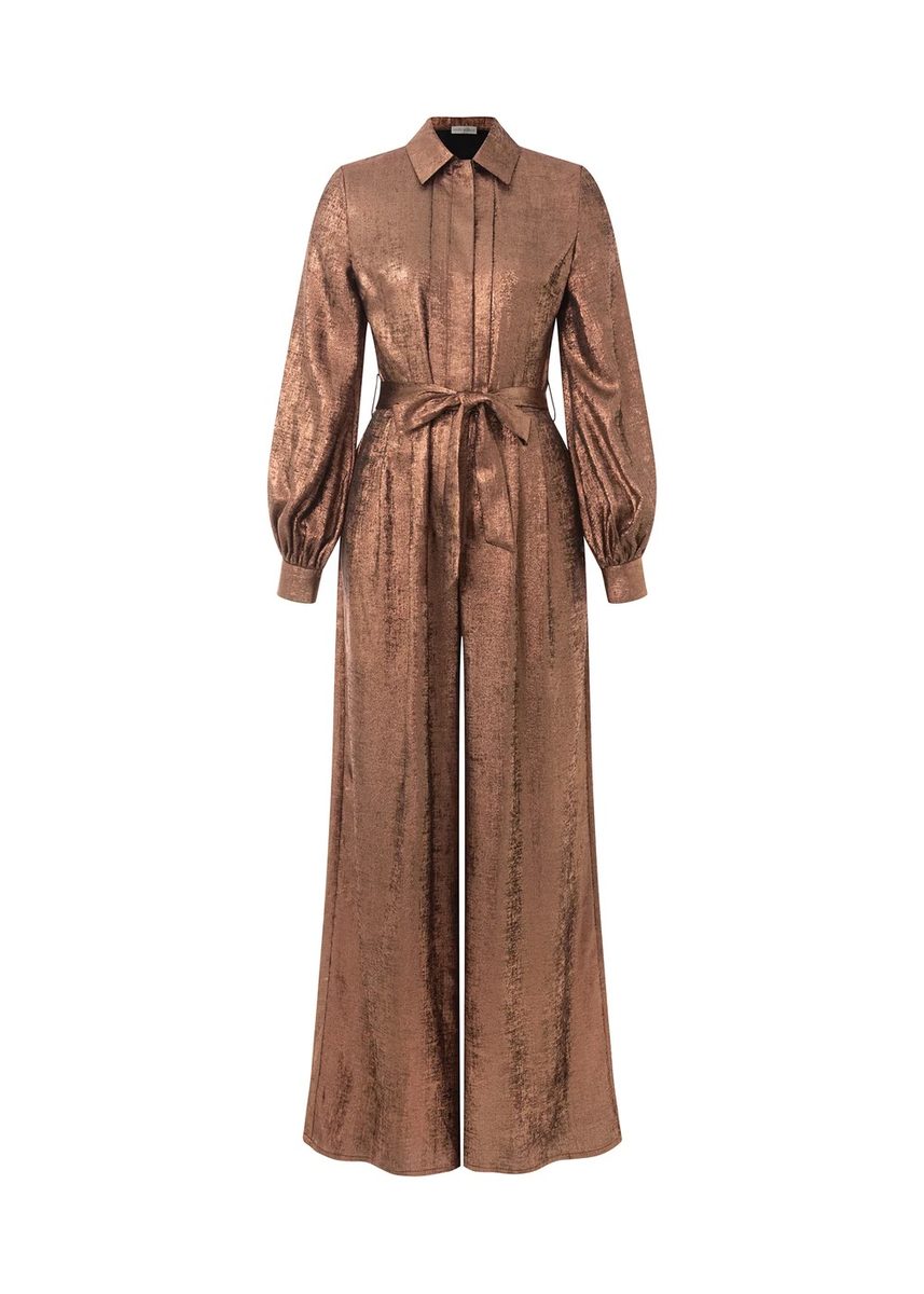 Emma Wallace Camilla Metallic Wide-Leg Jumpsuit – Bronze