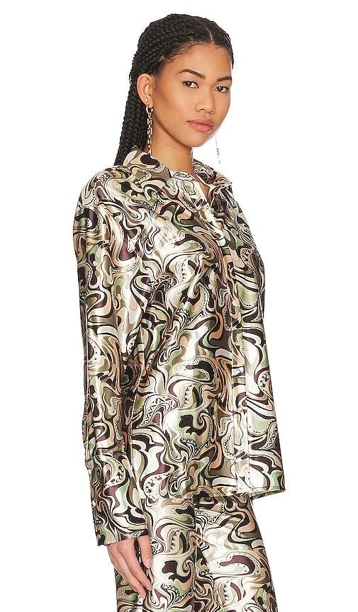 Camila Coelho Torrence Button-Down Shirt – Brown Waves Print