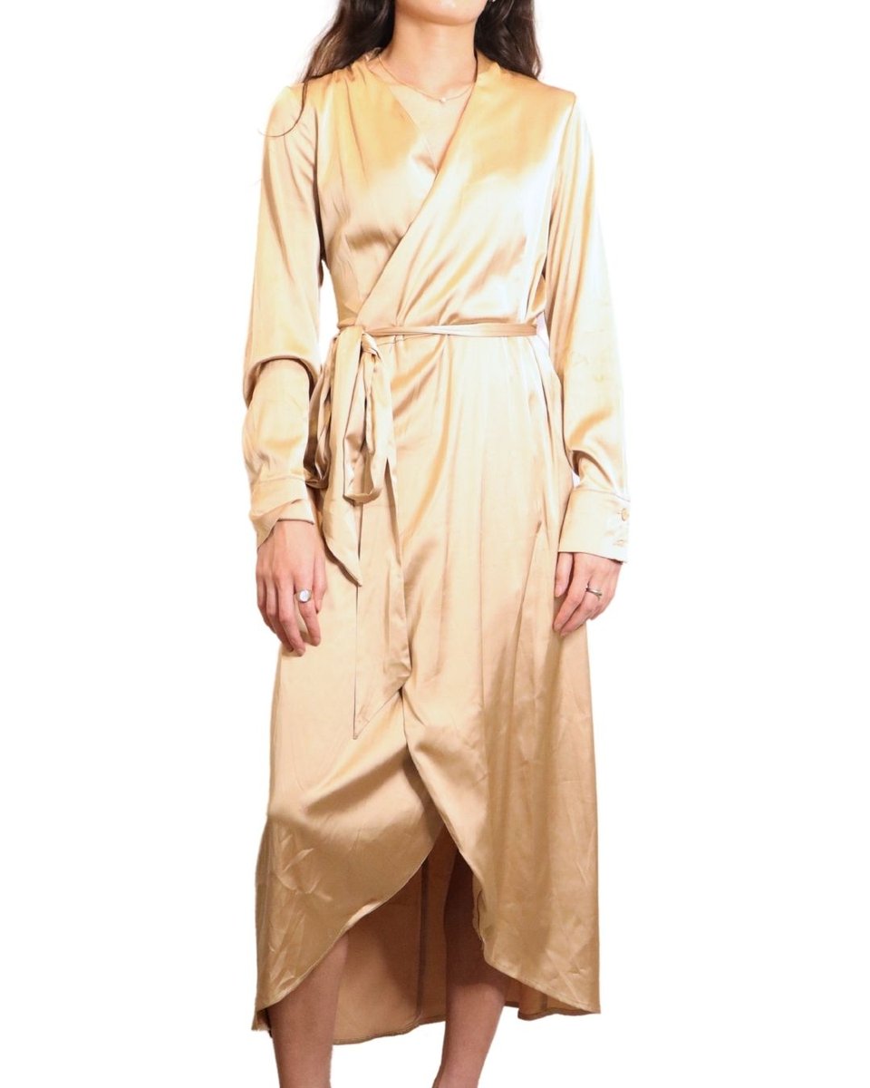 Caramel Silk Wrap Dress
