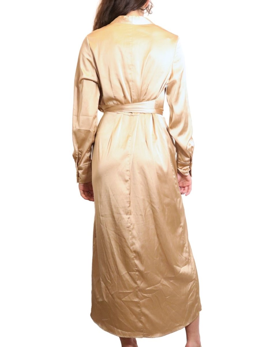 Caramel Silk Wrap Dress