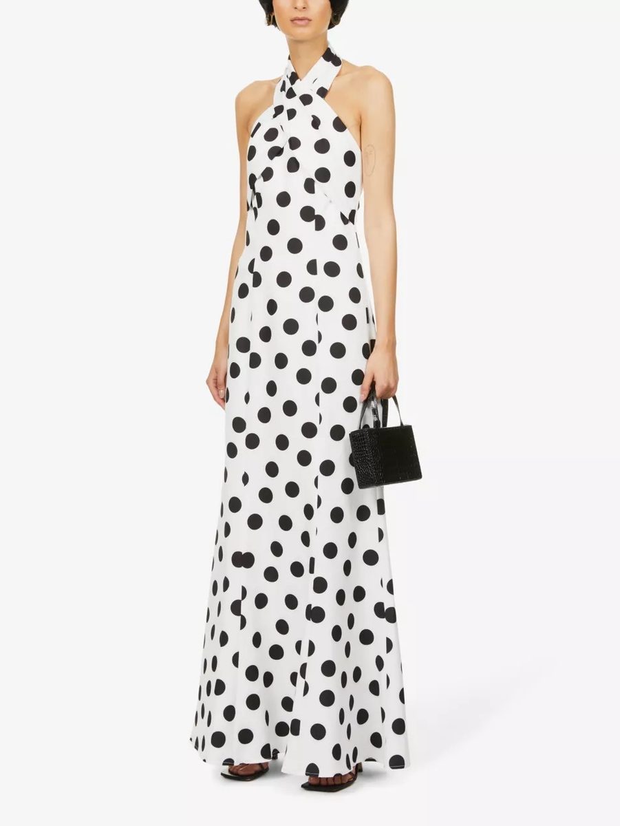 Chi Chi London Ardin Polka Dot Halterneck Maxi Dress in White and Black