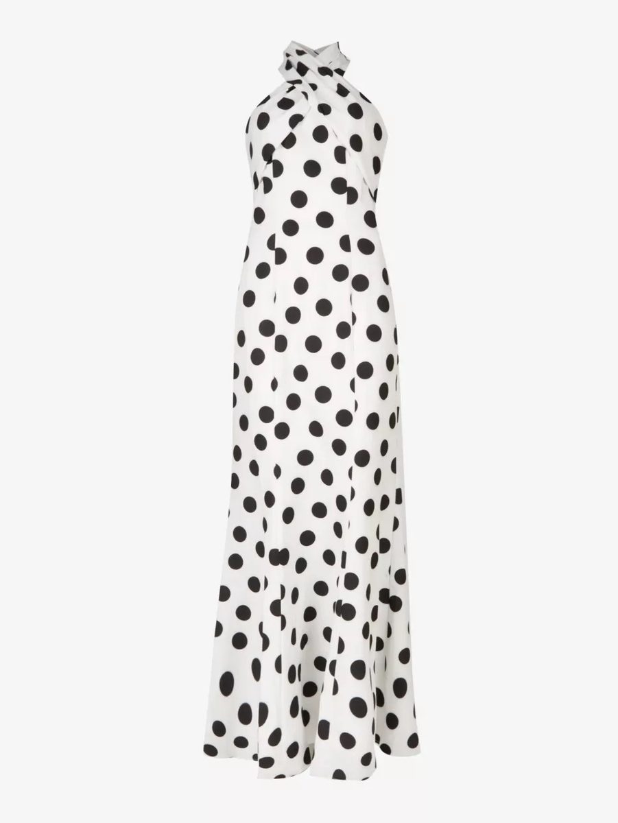 Chi Chi London Ardin Polka Dot Halterneck Maxi Dress in White and Black
