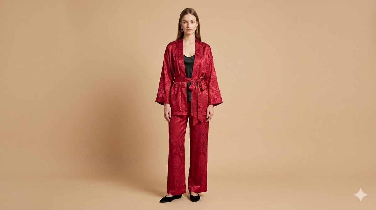 KIMONO RED with Chinese Flower Print