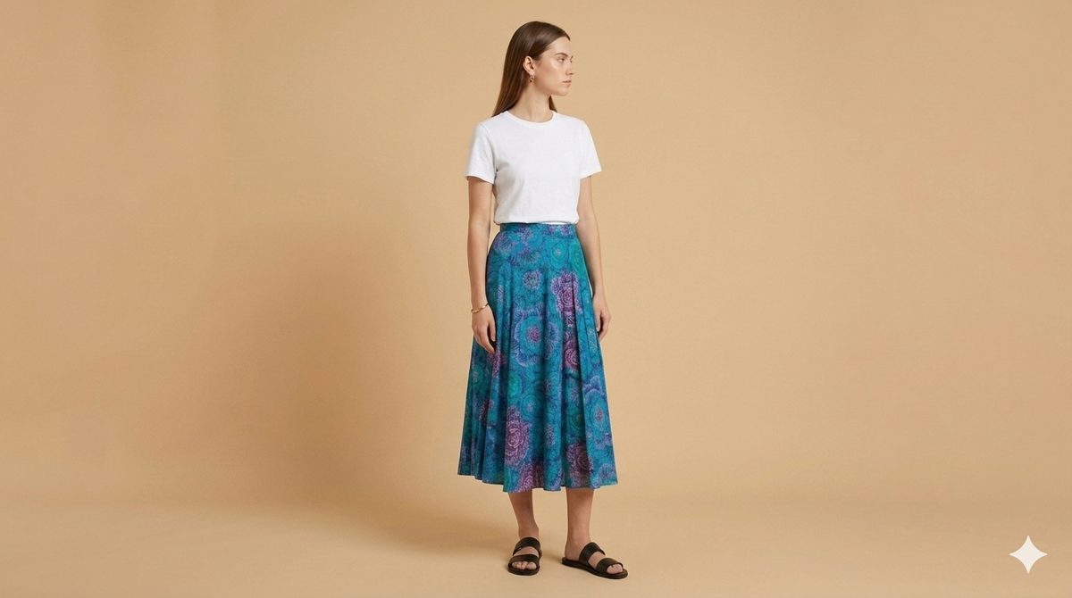 WALLET TAFFETA' SKIRT LONG LENGTH BLUE LEAF