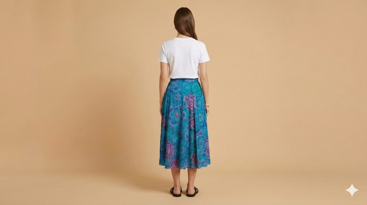WALLET TAFFETA' SKIRT LONG LENGTH BLUE LEAF