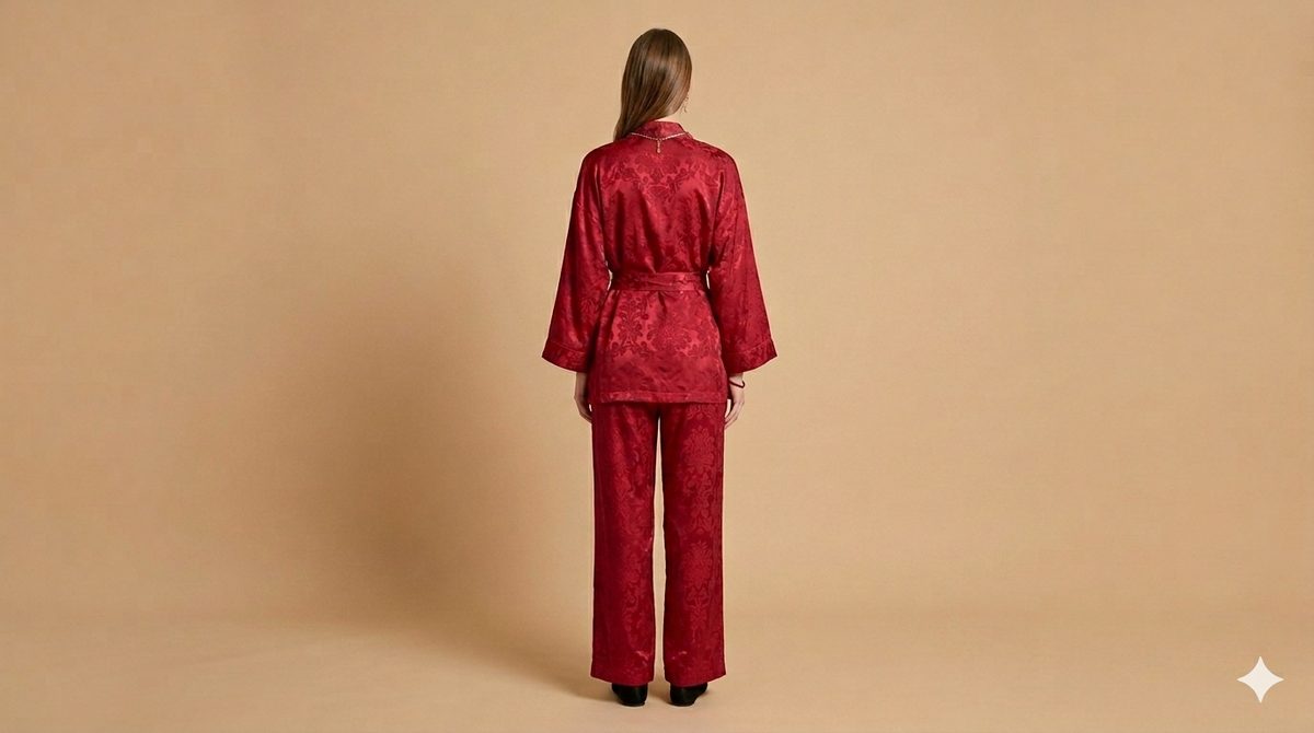 KIMONO RED with Chinese Flower Print
