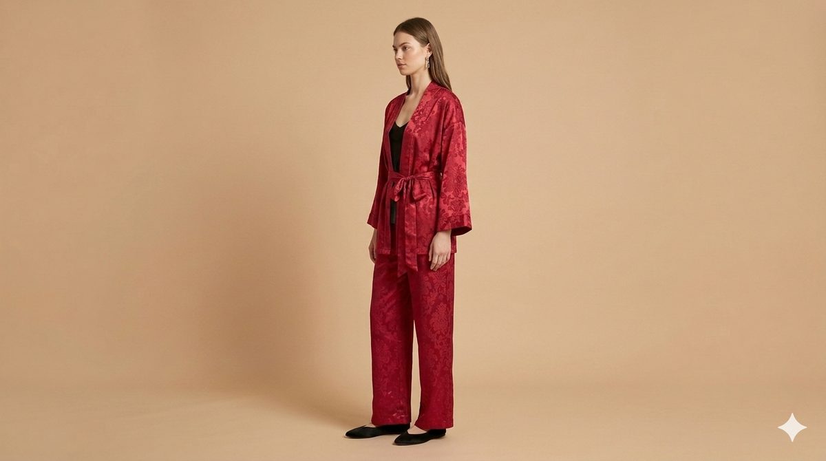 KIMONO RED with Chinese Flower Print