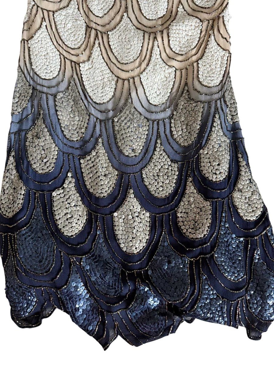 Blue and white ombre sequin halterneck dress