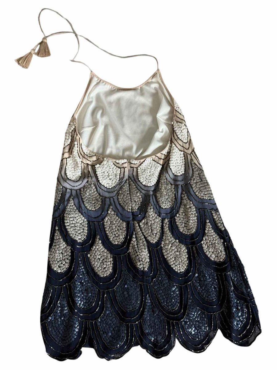 Blue and white ombre sequin halterneck dress