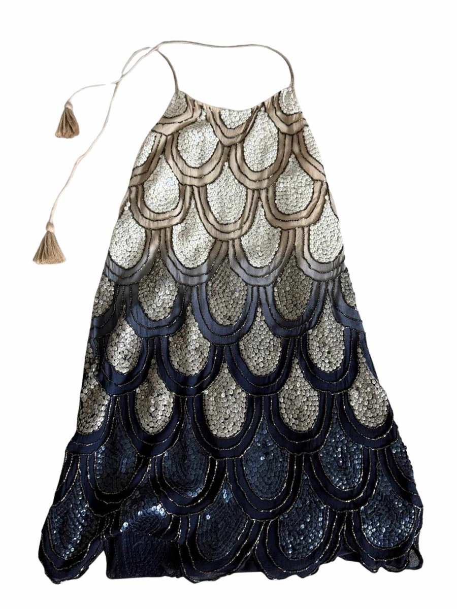 Blue and white ombre sequin halterneck dress