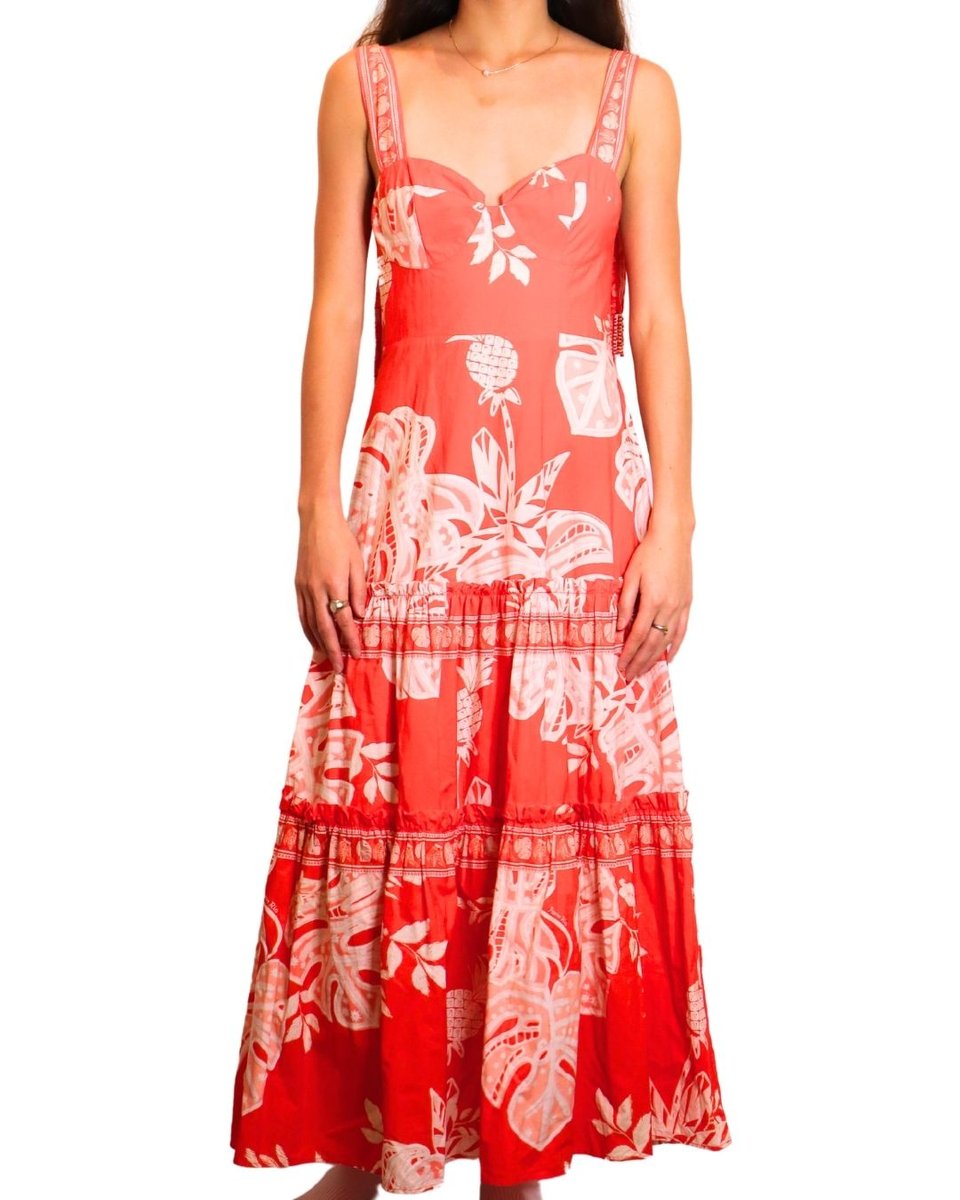 Farm Rio Lace Monsteras Red Midi Dress