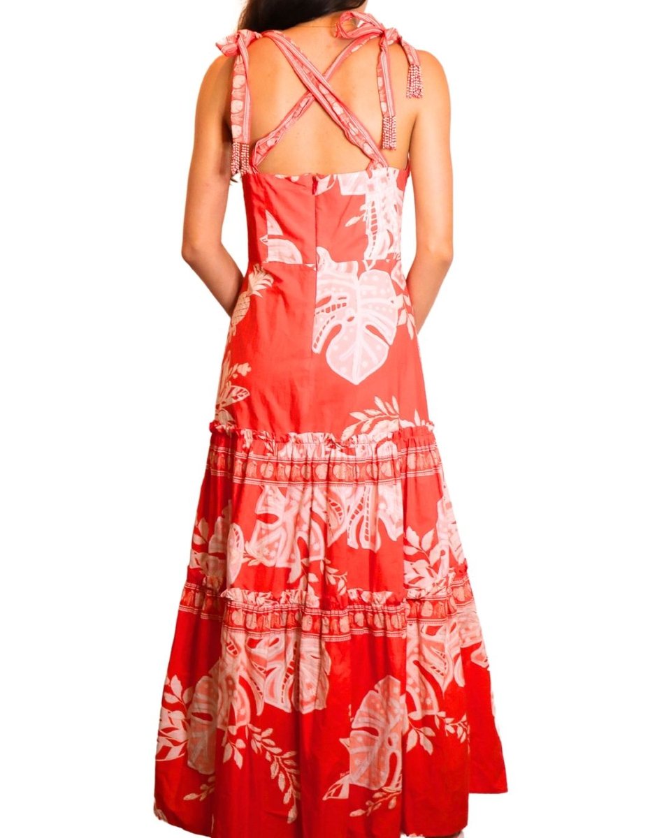 Farm Rio Lace Monsteras Red Midi Dress