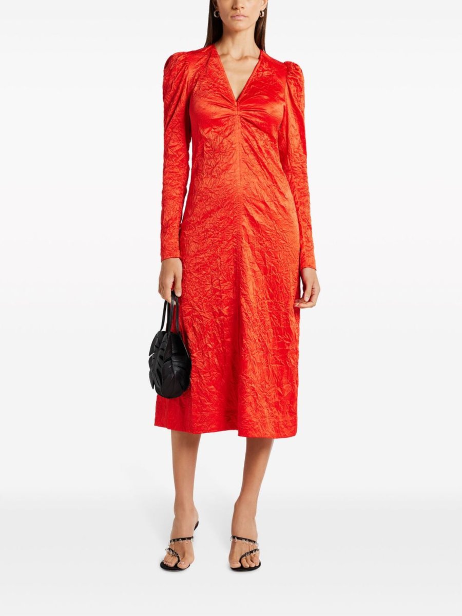 Ganni crinkled-satin midi dress
