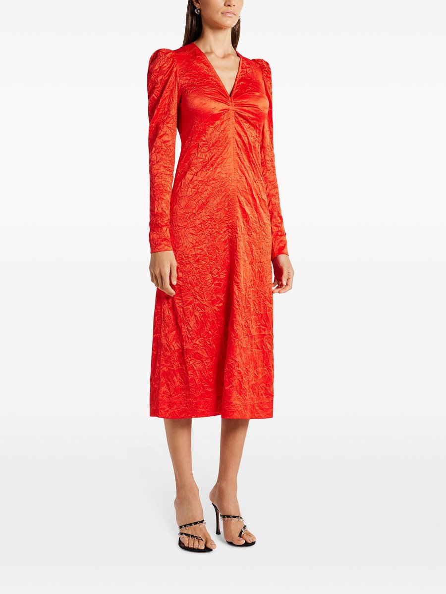 Ganni crinkled-satin midi dress