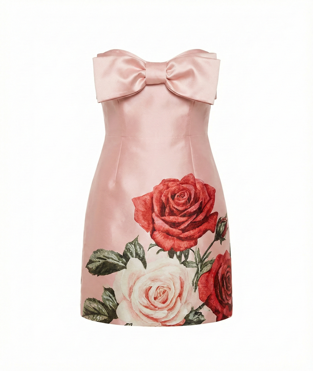 Aston Studio Pink Floral Strapless Short Dress