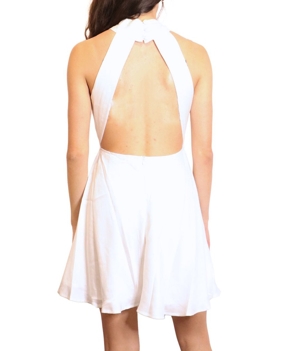 Halterneck White Silk Short Dress