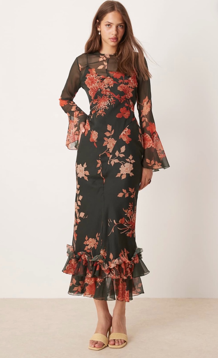 Asos design mesh maxi dress floral print