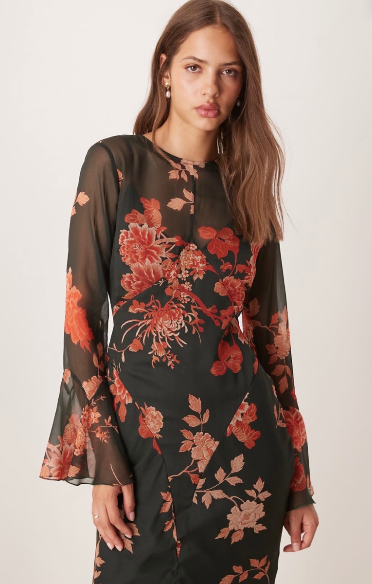 Asos design mesh maxi dress floral print