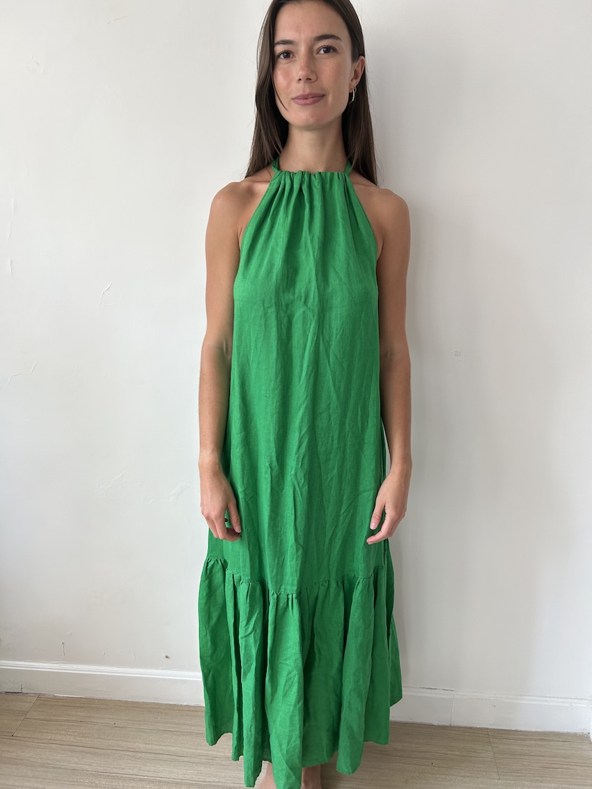 Asceno Ibiza Linen Green Midi Dress