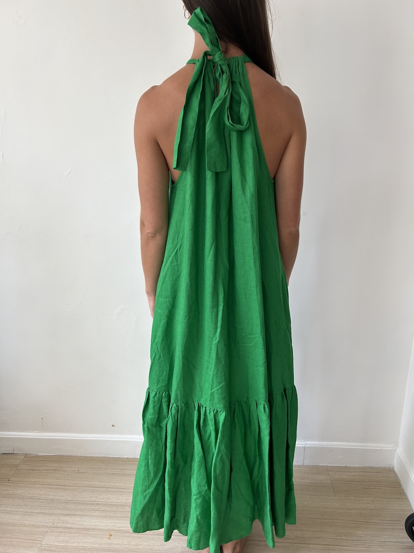 Asceno Ibiza Linen Green Midi Dress