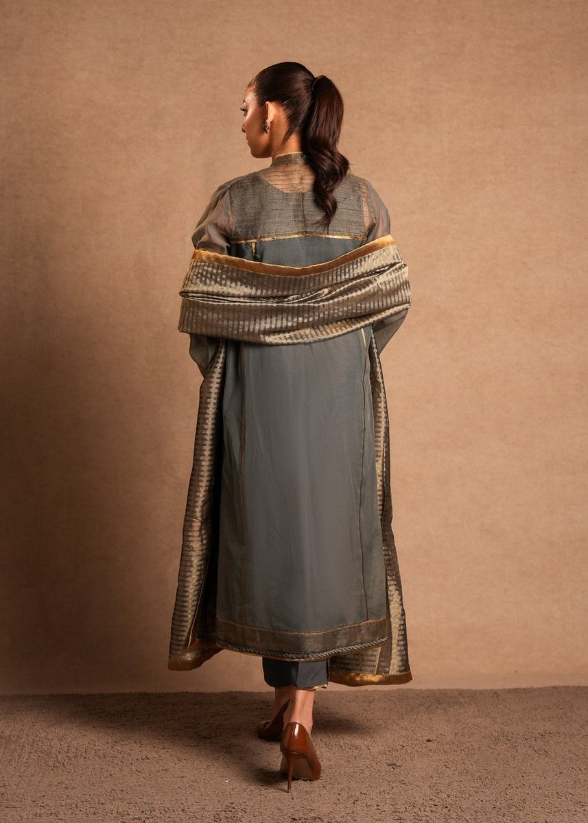 Grey & Gold Two-Piece Outfit - Shalwar Kameez